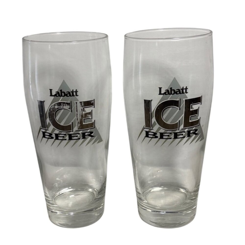 Labatt Ice Beer Logo Pilsner Glass Set Of 2 Clear 16 Oz Barware Collectible 7"